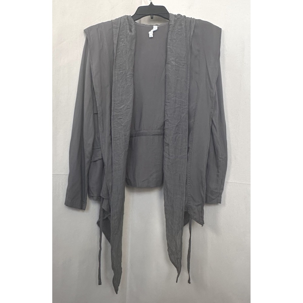 Miilla Gorpcore Lagenlook Gray Linen Blend Hooded Open Front Drape Jacket Sz S